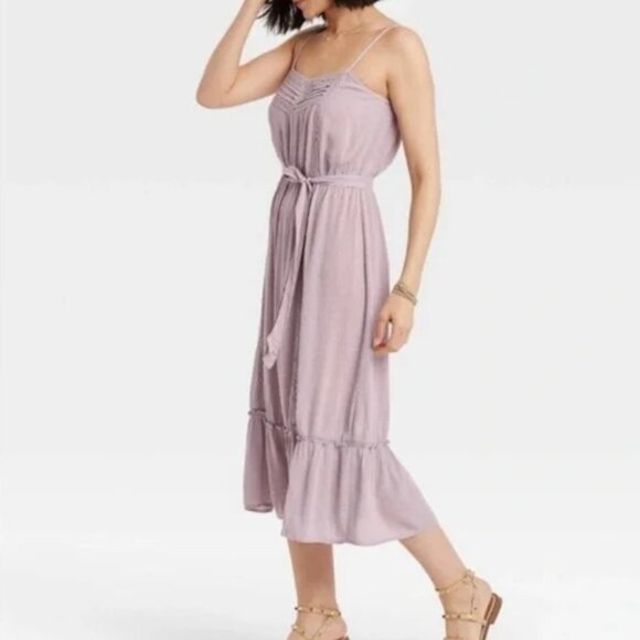 NWT KNOX Rose Sleeveless Clip Dot Midi Dress Boho Purple Lavender XS - Picture 2 of 9